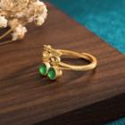 Wedding Chinese Characters Faux Gemstone Alloy Ring Cp579 - Gold & Green - One Size