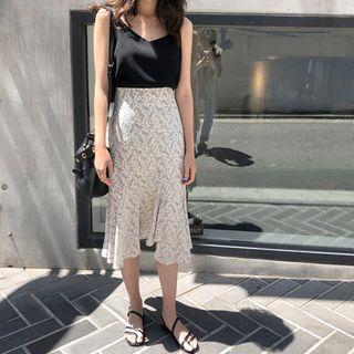 Asymmetric-hem Floral Mermaid Skirt Ivory - One Size