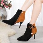 Faux Suede Color Panel High-heel Ankle Boots