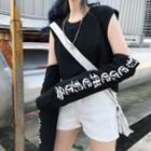 Long-sleeve Cold Shoulder Lettering T-shirt