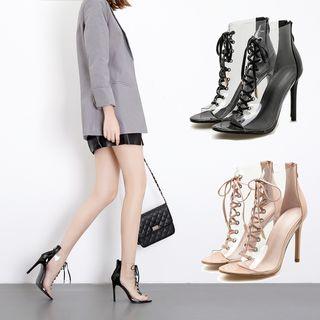 Peep Toe Lace-up Transparent High Heel Sandals