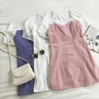 Mock Two-piece Square-neck Panel Puff-sleeve Dress