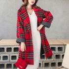 Plaid Button Coat Red - One Size