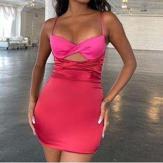 U-neck Slim Fit Cutout Bodycon Dress