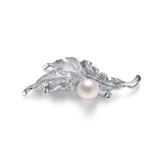 925 Sterling Silver Elegant Fashion Leaf White Freshwater Pearl Brooch Silver - One Size