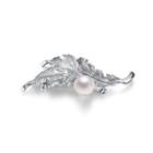 925 Sterling Silver Elegant Fashion Leaf White Freshwater Pearl Brooch Silver - One Size