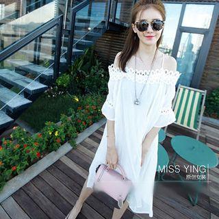 Off-shoulder Strap Elbow-sleeve Dress