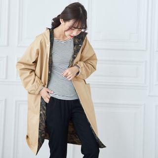 Camouflage Lining Hooded Trench Jacket