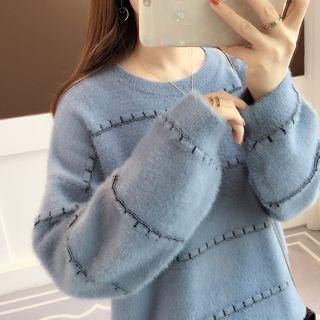 Plain Panel Long-sleeve Knit Sweater