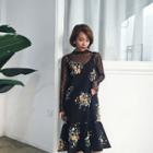 Set: Floral Print Strappy Dress + Polka Dot Long-sleeve Top