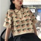 Fruit Print Short-sleeve Polo Knit Top