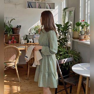 Tie-side Flared Dotted Dress