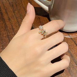 Leaf Rhinestone Open Ring Gold - One Size