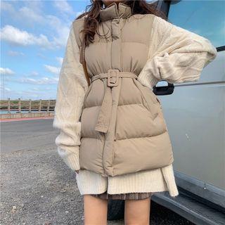 Sleeveless Tie-waist Padded Coat