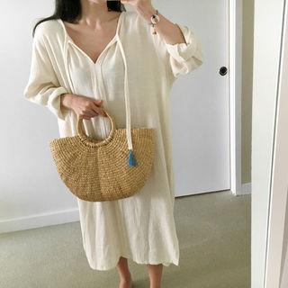Tie-front Slit-side Long Dress