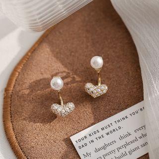 Heart Rhinestone Faux Pearl Swing Earring 1 Pair - Earrings - 925silver - Love Heart - White - One Size