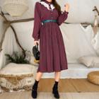 Lace-panel Check Midi Dress With Contrast-belt Pink - One Size