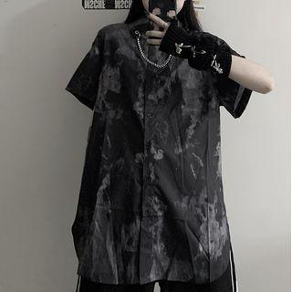 Short-sleeve Tie Dye Shirt Black & Gray - One Size