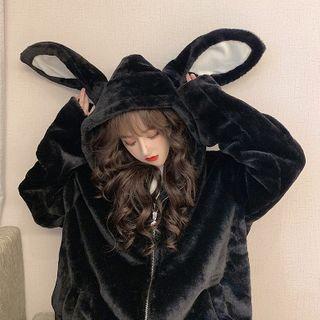 Cartoon Hooded Faux Shearling Jacket