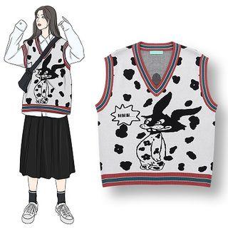 Printed Knit Vest White - One Size