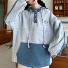 Two Tone Loose-fit Long-sleeve Button-up Hoodie