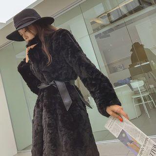 Notch-lapel Faux-fur Coat Black - One Size
