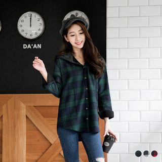Fleece Lined Plaid Dolman Hoodie