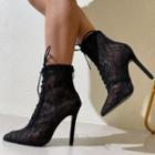 Pointed Lace Up Stiletto Short Boots