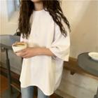 Crew-neck Glitter Elbow-sleeve T-shirt