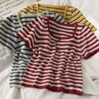 Striped Square-neck Crop Knit Top