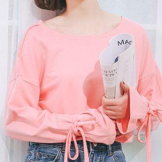 Lace-up Crew-neck Long-sleeve Top