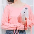 Lace-up Crew-neck Long-sleeve Top