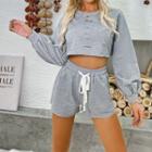 Plain Long Sleeve Ripped Cropped Top