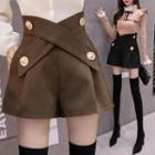 High-waist Buttoned Woolen Shorts