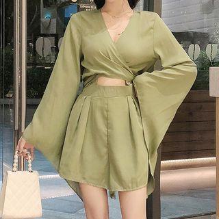 Bell-sleeve Cutout Open-back Mini A-line Dress