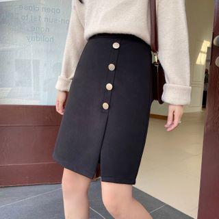 Slit Button-up Mini A-line Skirt
