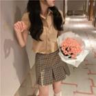 Short-sleeve Button-up Knit Top / Skirt