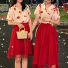 Short-sleeve Print T-shirt / Polo Shirt / Mesh Skirt / Jumper Skirt