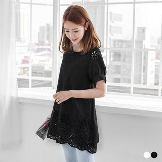 Short-sleeve Cutout Embroidered Long Top