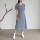 V-neck Shirred Long Flare Dress