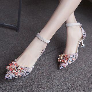 Rhinestone Floral Kitten Heel Dorsay Pumps