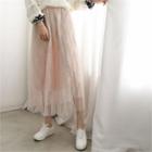 Tulle-overlay Long Lace Skirt