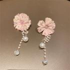 Flower Faux Pearl Fringed Earring 1 Pair - White Faux Pearl - Pink - One Size