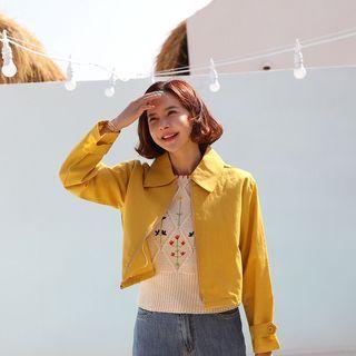 Collared Zipped Linen Jacket