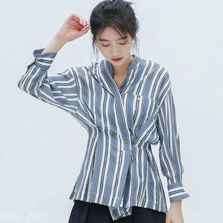 Long-sleeve Side-button Striped Shirt