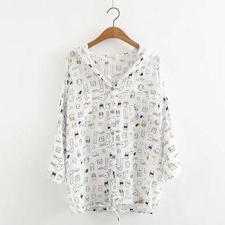 Printed Long-sleeve Hood Thin Jacket As Shown In Figure - One Size