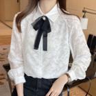 Long-sleeve Bow-front Lace Shirt