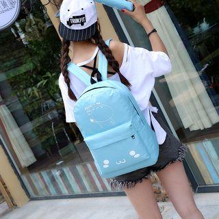Set: Cartoon Print Canvas Backpack + Pouch