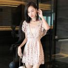 Lace Short-sleeve A-line Dress / Playsuit