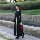 Lace Up Flared-sleeve Midi A-line Dress